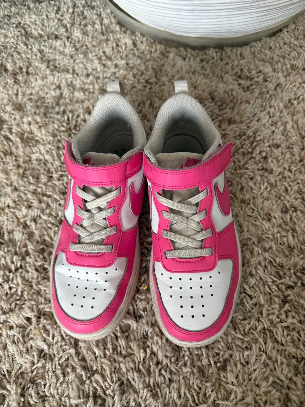 Nike Kids White and Hot Pink Dunk Low